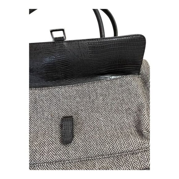 VTG Esprit Brown & Beige Herringbone Tote Bag – Faux Leather Trim – Classic Shou - Picture 2 of 6